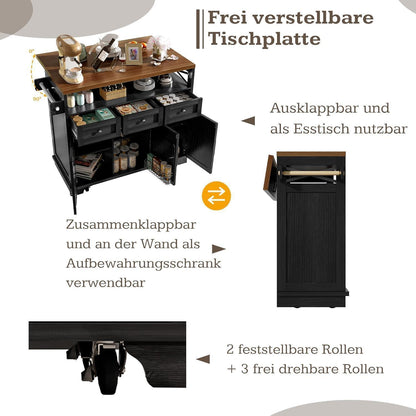 Kücheninsel mit Rollen & Schubladen – Freistehend Schwarz