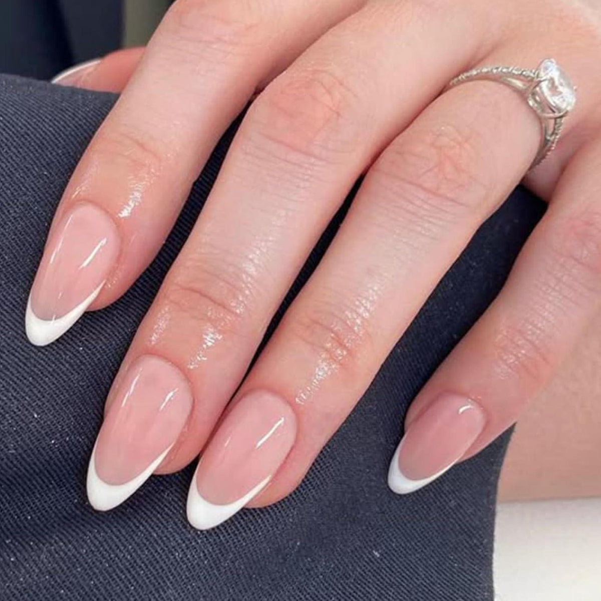 24er Set Mandel Press-on Nägel French Tip Rosa Acryl Nägel