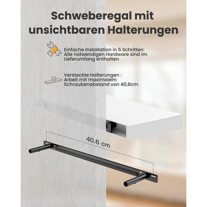 Wandregal 3er-Set Weiß, 60cm Schweberegale für Wand