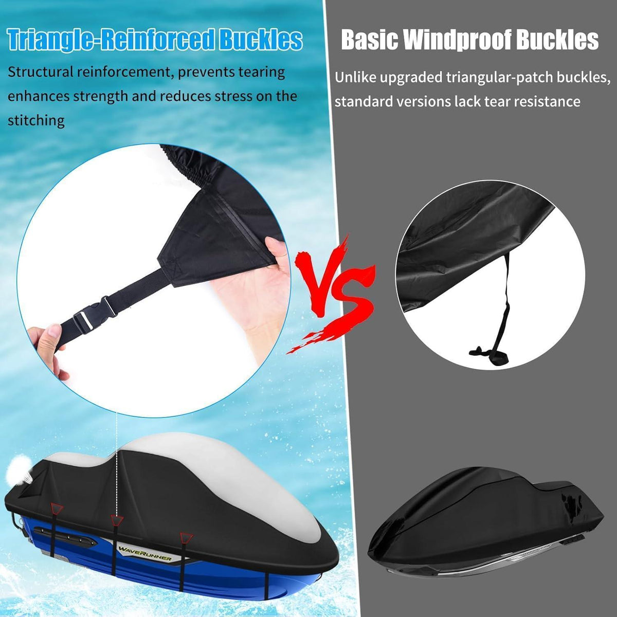 Jet Ski Abdeckplane 900D Wasserdicht 3XL Silber-Schwarz