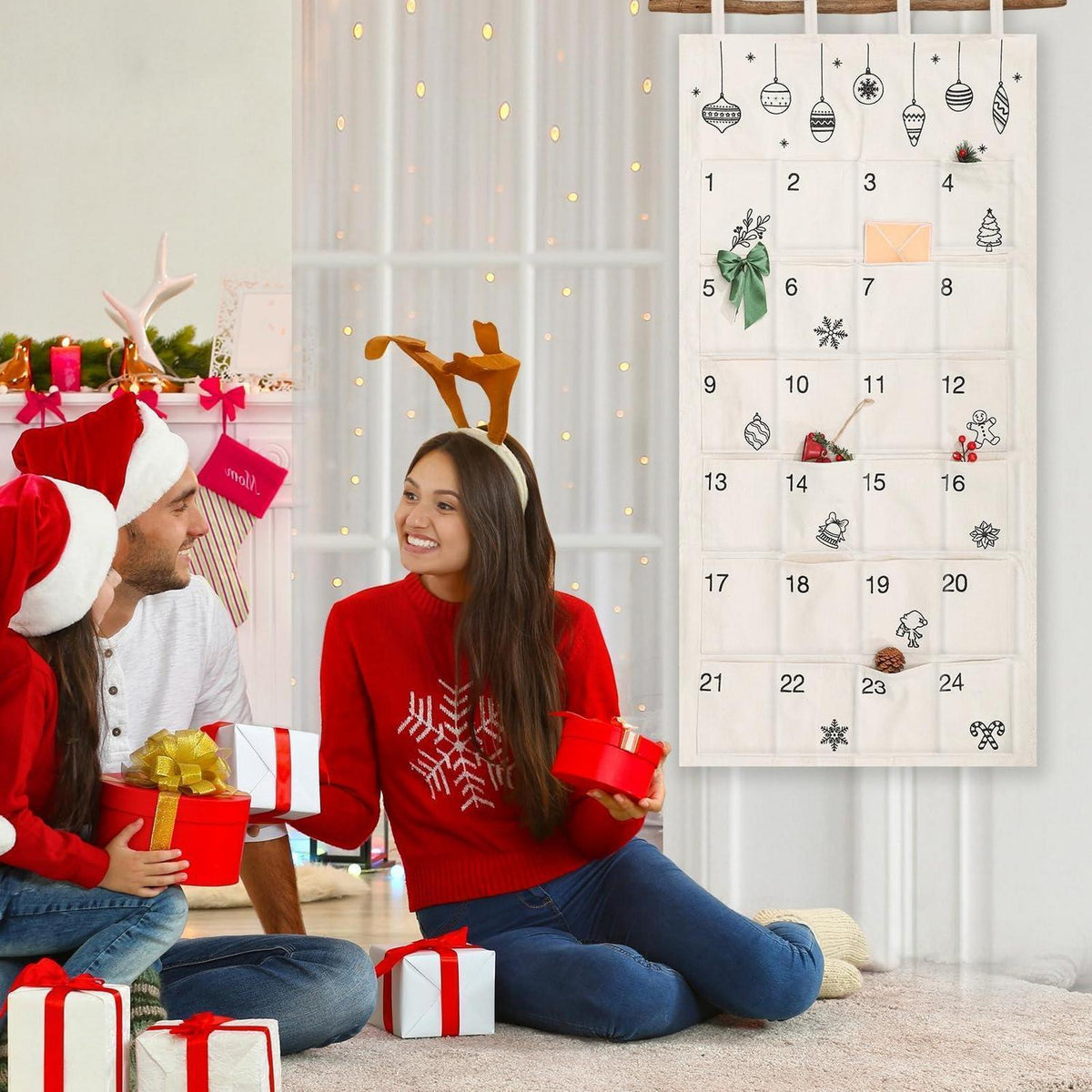 Wiederverwendbarer Adventskalender Wandteppich mit 24 Fächern