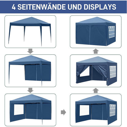 3x3m Faltpavillon mit 4 Seitenteilen – Wasserdicht & UV-Schutz