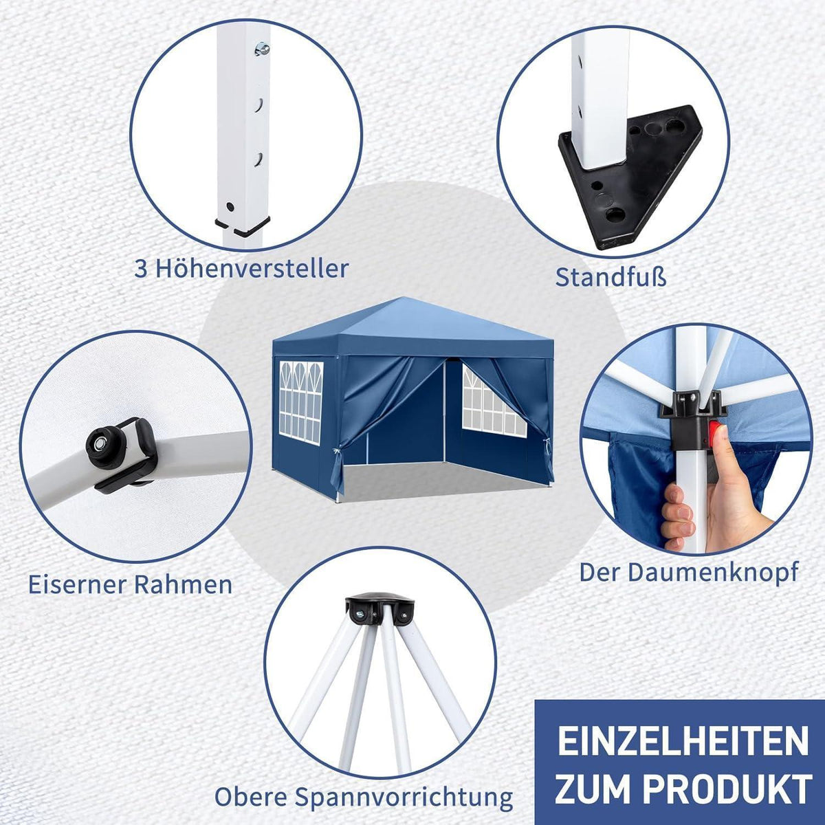 3x3m Faltpavillon mit 4 Seitenteilen – Wasserdicht & UV-Schutz