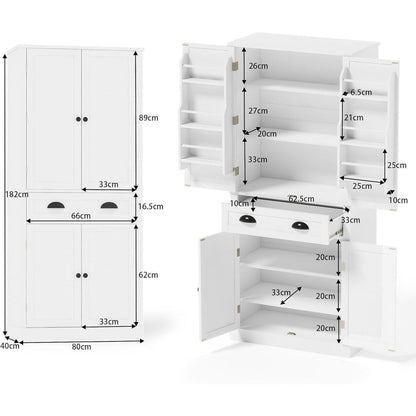 Küchenschrank Weiß 80x40x182cm | Hochschrank mit Schublade & Ablagen