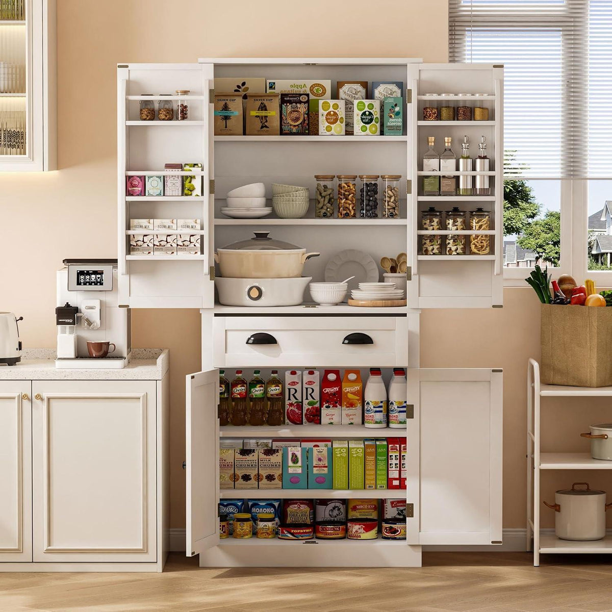 Küchenschrank Weiß 80x40x182cm | Hochschrank mit Schublade & Ablagen
