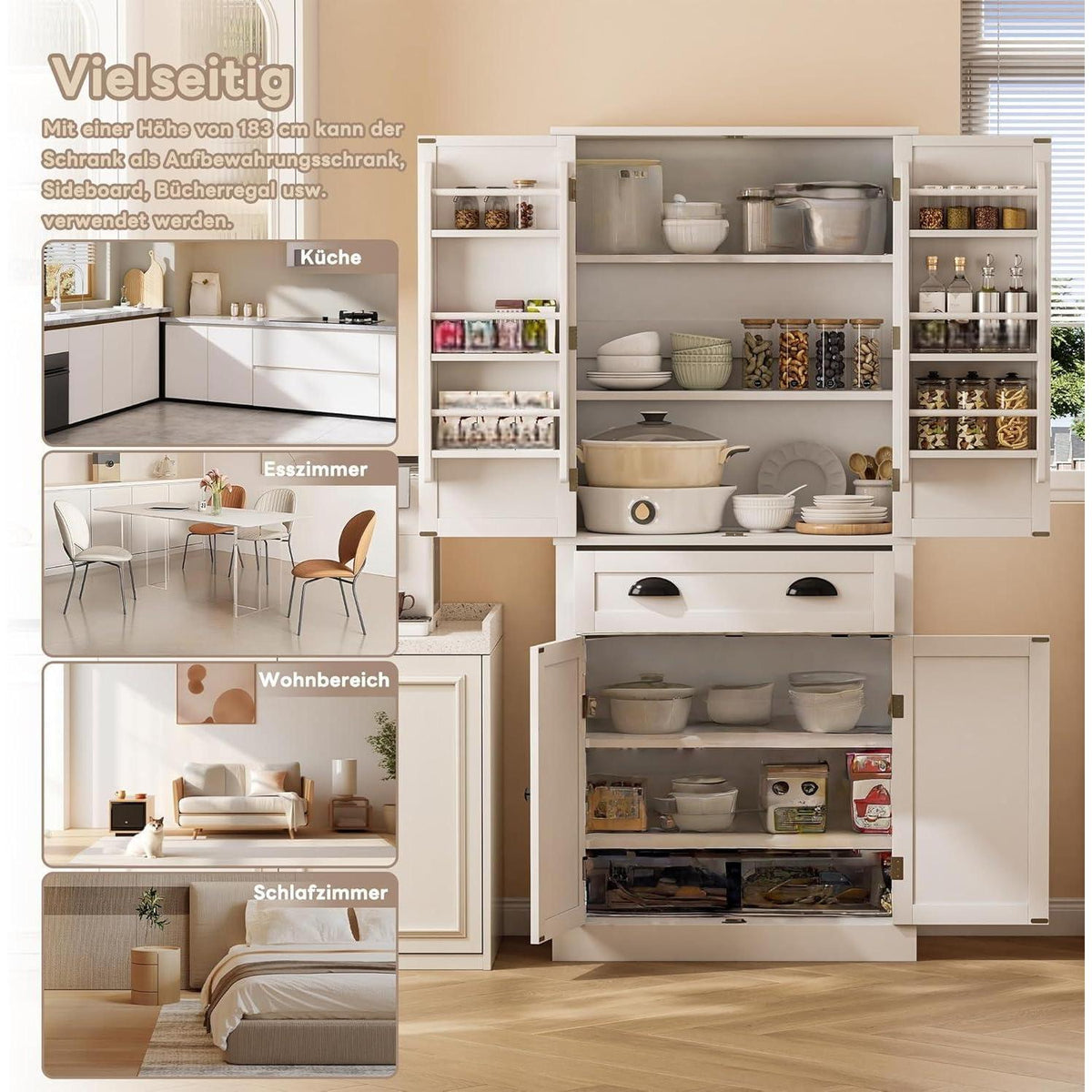 Küchenschrank Weiß 80x40x182cm | Hochschrank mit Schublade & Ablagen
