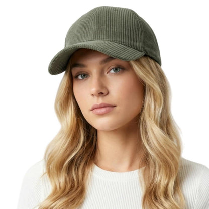 Cord Baseball Cap Damen Herren Verstellbar Warme Winter Mütze Armeegrün