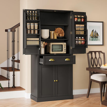 Küchenschrank Schwarz 80x40x182cm | Hochschrank mit Schublade & Ablagen