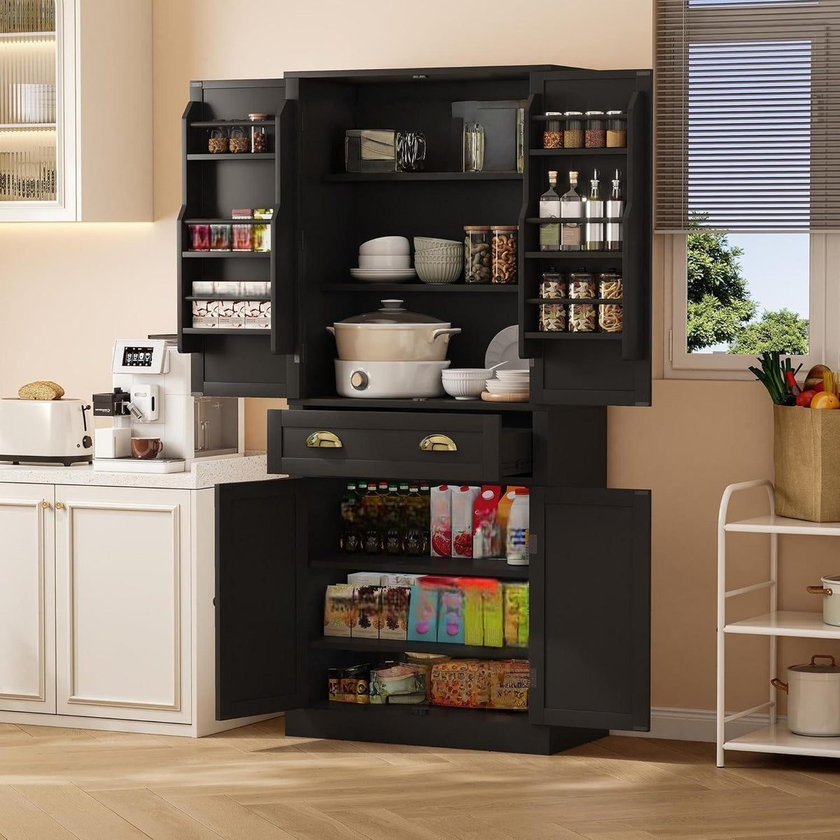 Küchenschrank Schwarz 80x40x182cm | Hochschrank mit Schublade & Ablagen