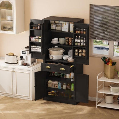 Küchenschrank Schwarz 80x40x182cm | Hochschrank mit Schublade & Ablagen