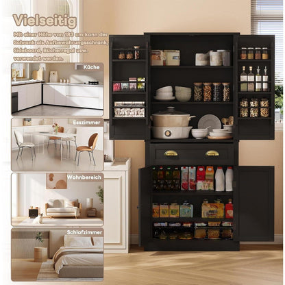 Küchenschrank Schwarz 80x40x182cm | Hochschrank mit Schublade & Ablagen