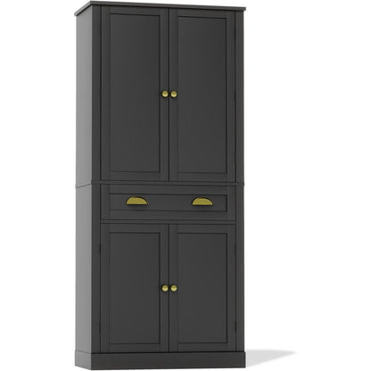 Küchenschrank Schwarz 80x40x182cm | Hochschrank mit Schublade & Ablagen