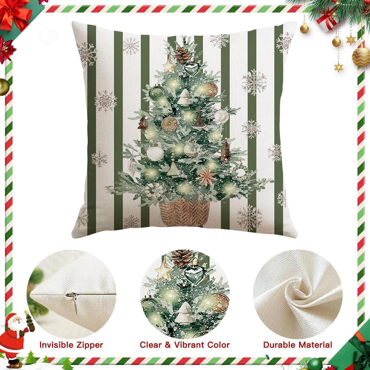 Weihnachtliche Kissenbezüge 4er Set, 45x45 cm, Schneemann Grün
