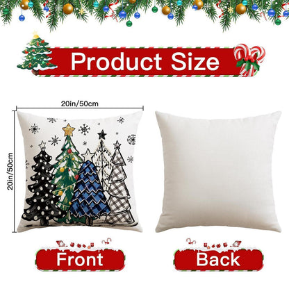 Weihnachtliche Kissenbezüge 4er Set – Zwerg & Weihnachtsbaum Dunkelblau