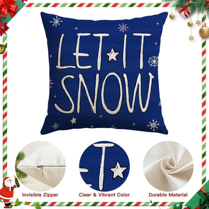 Weihnachtliche Kissenbezüge 4er Set – Zwerg & Weihnachtsbaum Dunkelblau