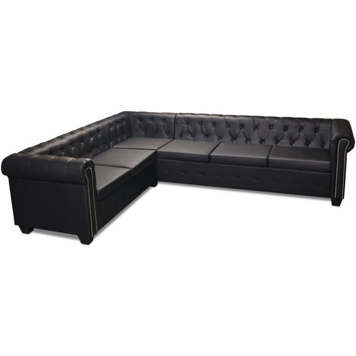 Chesterfield Ecksofa 6-Sitzer Vintage Lederoptik Schwarz