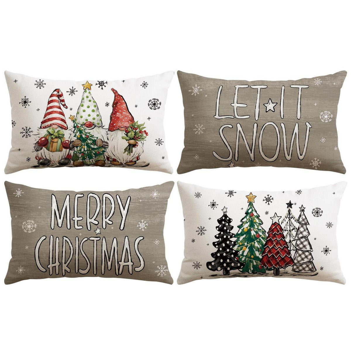 Weihnachtskissenbezüge 4er Set – Zwerg & Weihnachtsbaum Grau 30x50 cm