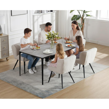 Esszimmerstühle Set 4er Leinen, Modern mit Ohrenlehne Oatmeal