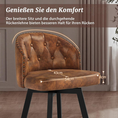 Drehbarer Barhocker mit Lehne – Braun, 65cm hoch