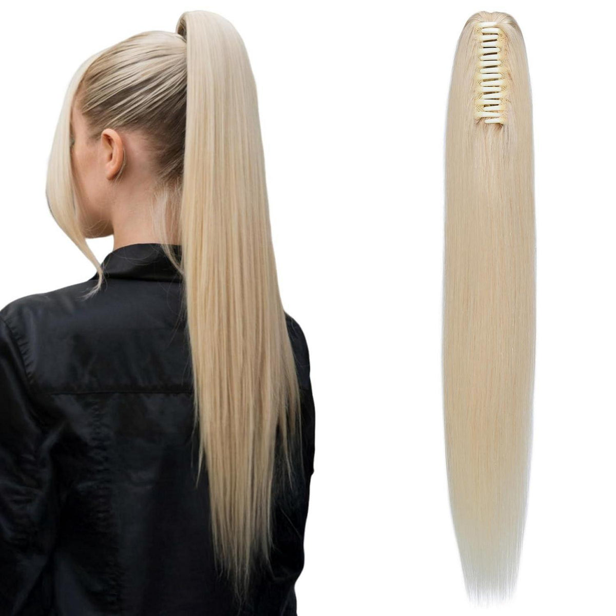 Echthaar Zopf Extension Platinblond 50cm mit Clip