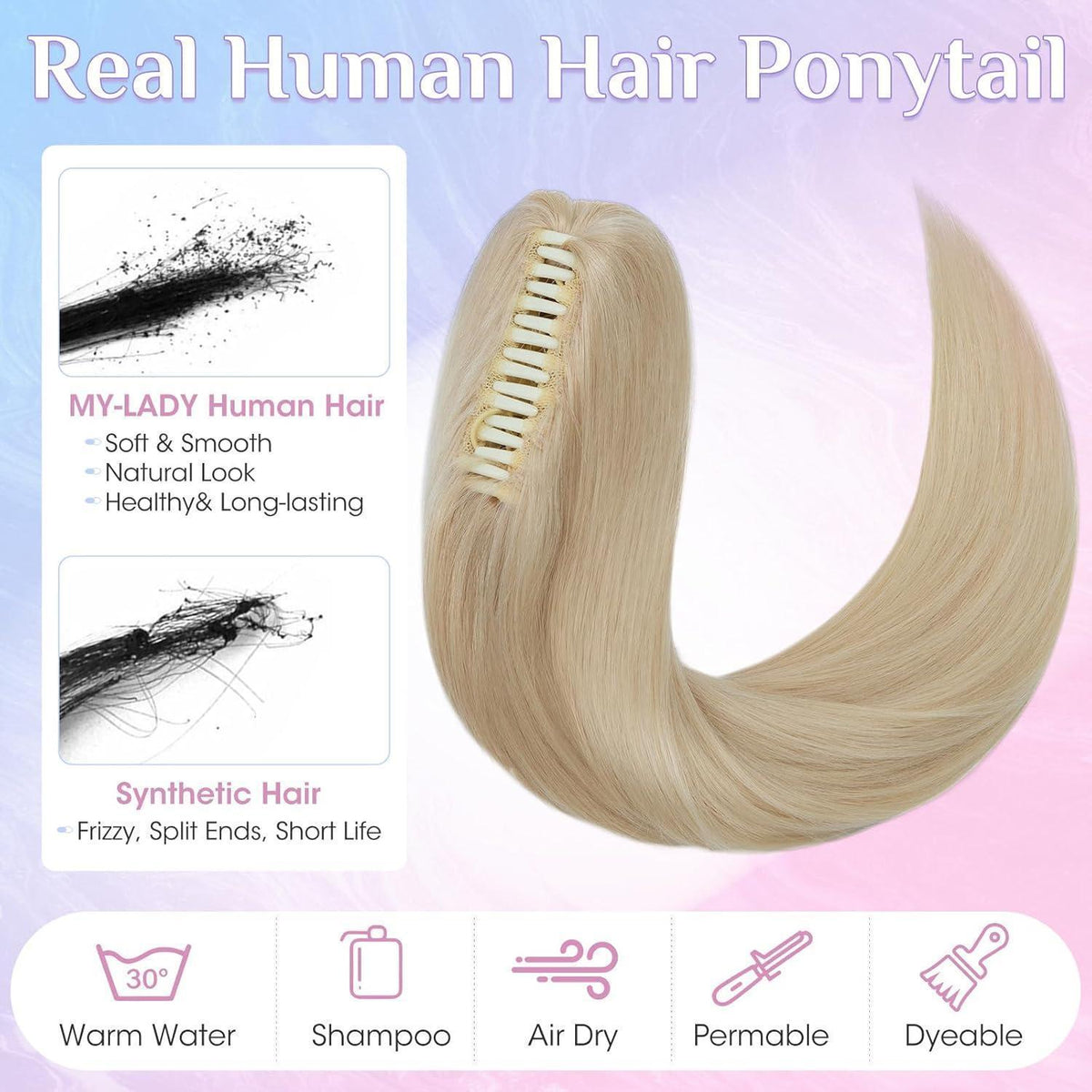 Echthaar Zopf Extension Platinblond 50cm mit Clip
