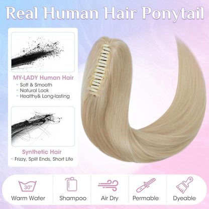 Echthaar Zopf Extension Platinblond 50cm mit Clip