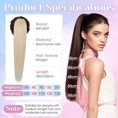 Echthaar Zopf Extension Platinblond 50cm mit Clip