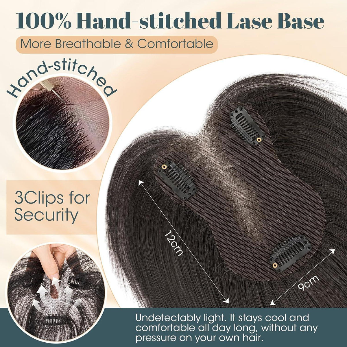 Echthaar Topper Mittelscheitel Schwarz – Pony & Volumen