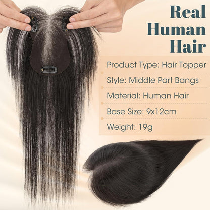 Echthaar Topper Mittelscheitel Schwarz – Pony & Volumen