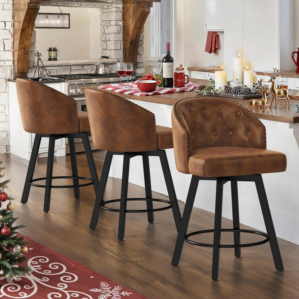 Drehbarer Barhocker 3er Set – Braun, 65cm hoch