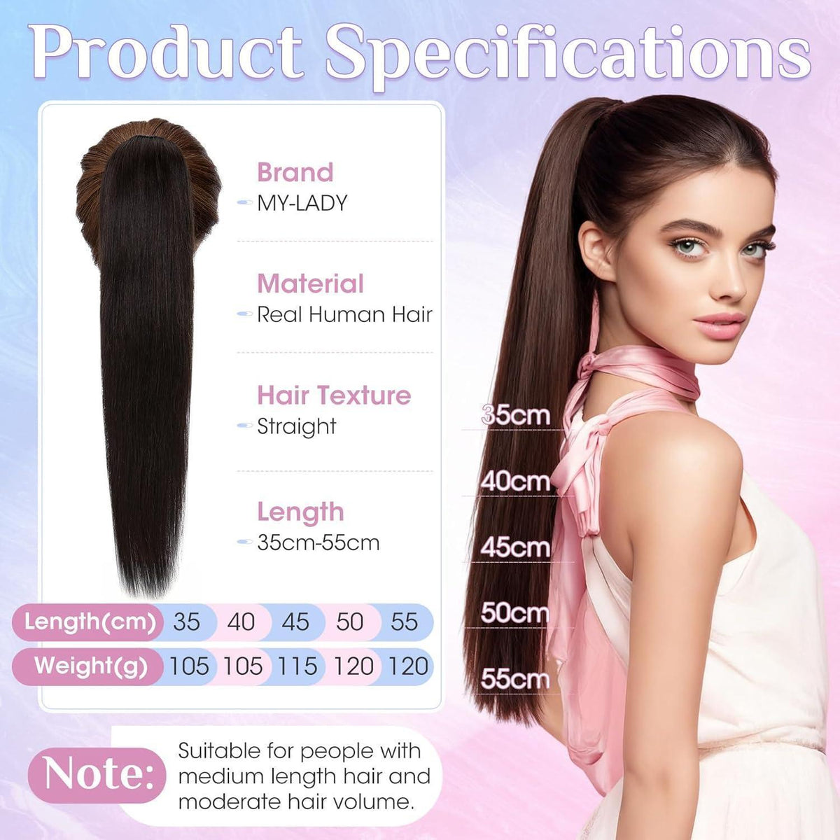 Echthaar Zopf Extension mit Klammer – 45cm Natürliches Schwarz