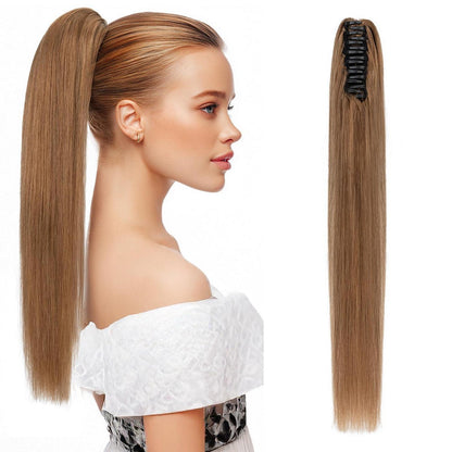Echthaar Zopfverlängerung Hellbraun 35cm mit Clip