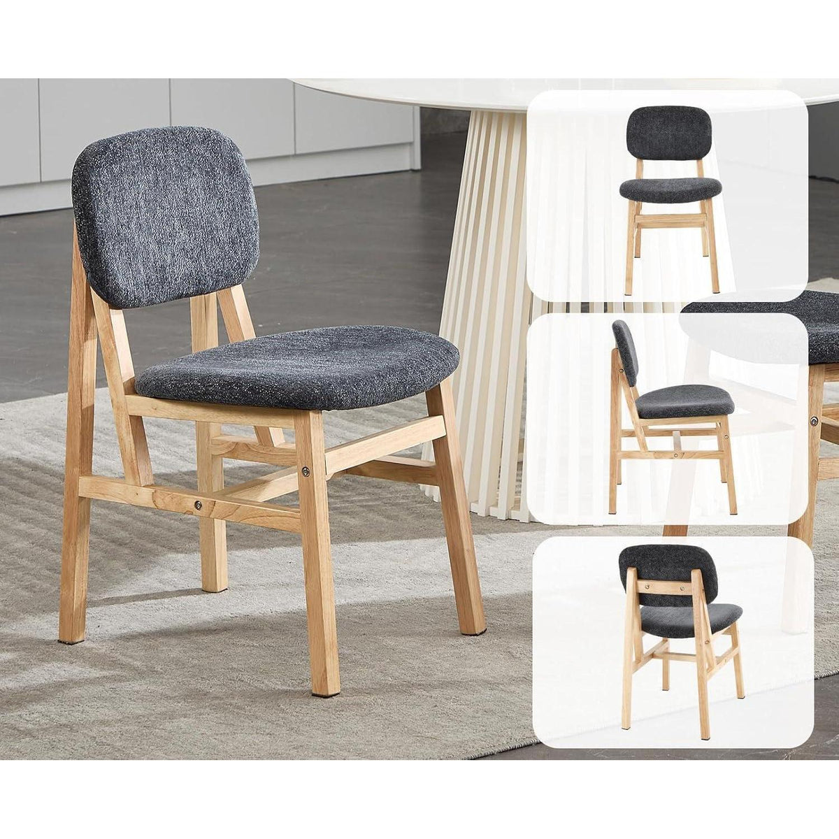 Esszimmerstühle Set 4 Grau – Bequeme Polsterstühle Holzrahmen