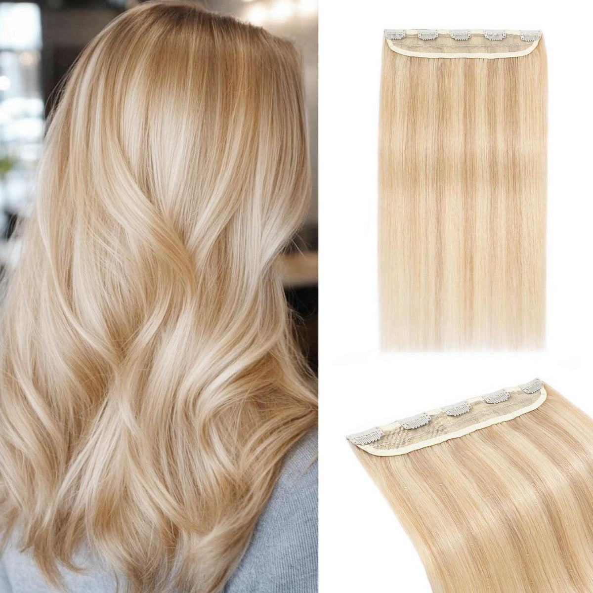 Clip In Haarverlängerung Echthaar Ascheblond 45cm - 50g
