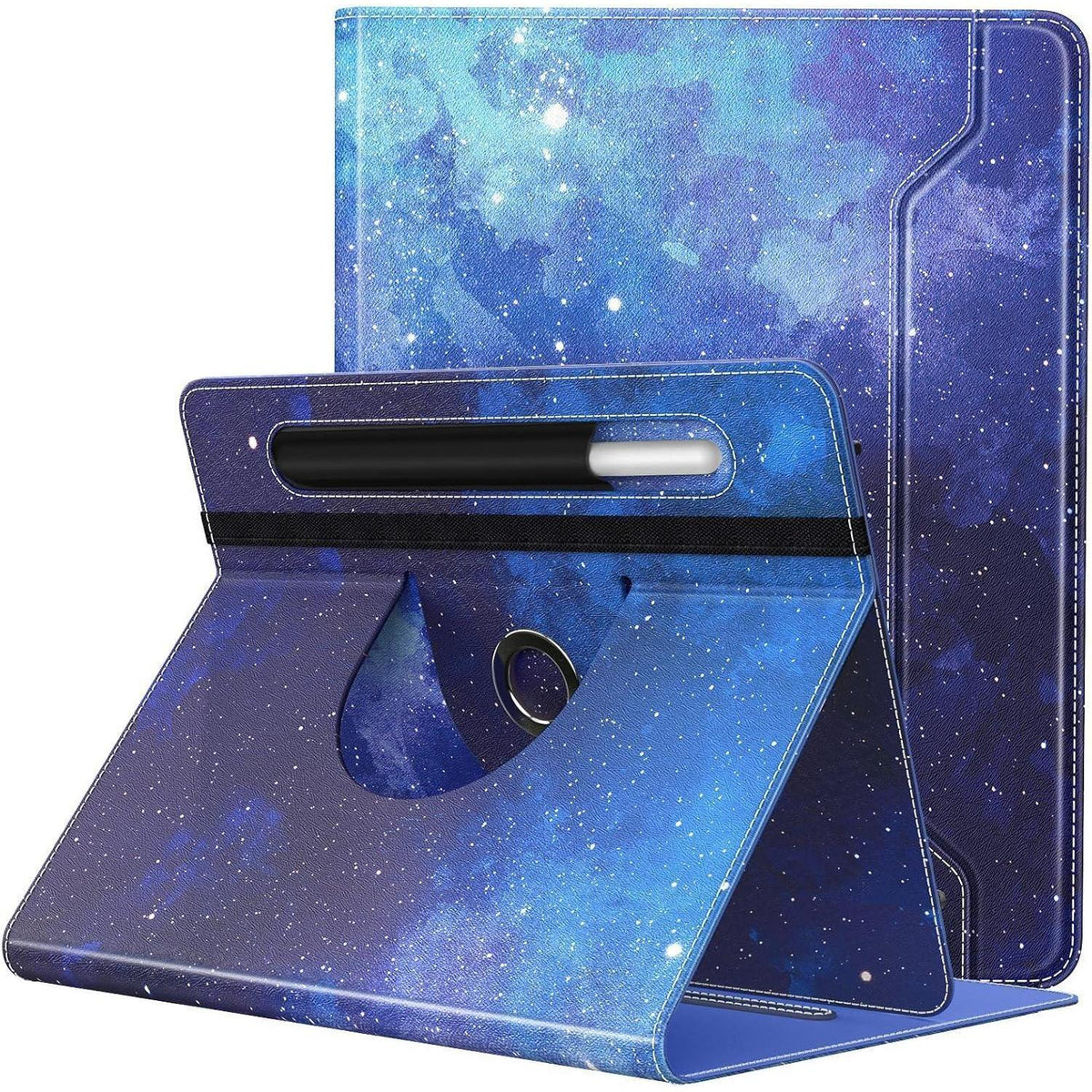 Universelle Tablet-Hülle 9-11 Zoll mit 360° Ständer & Stifttasche, Blau Sterne