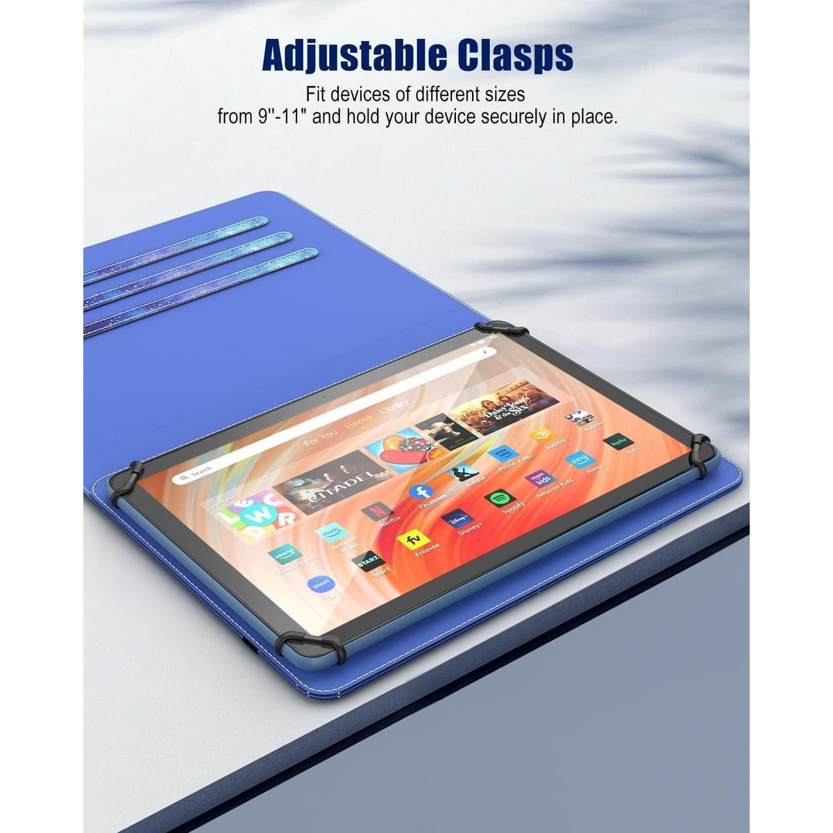 Universelle Tablet-Hülle 9-11 Zoll mit 360° Ständer & Stifttasche, Blau Sterne
