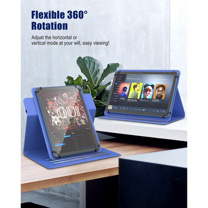 Universelle Tablet-Hülle 9-11 Zoll mit 360° Ständer & Stifttasche, Blau Sterne