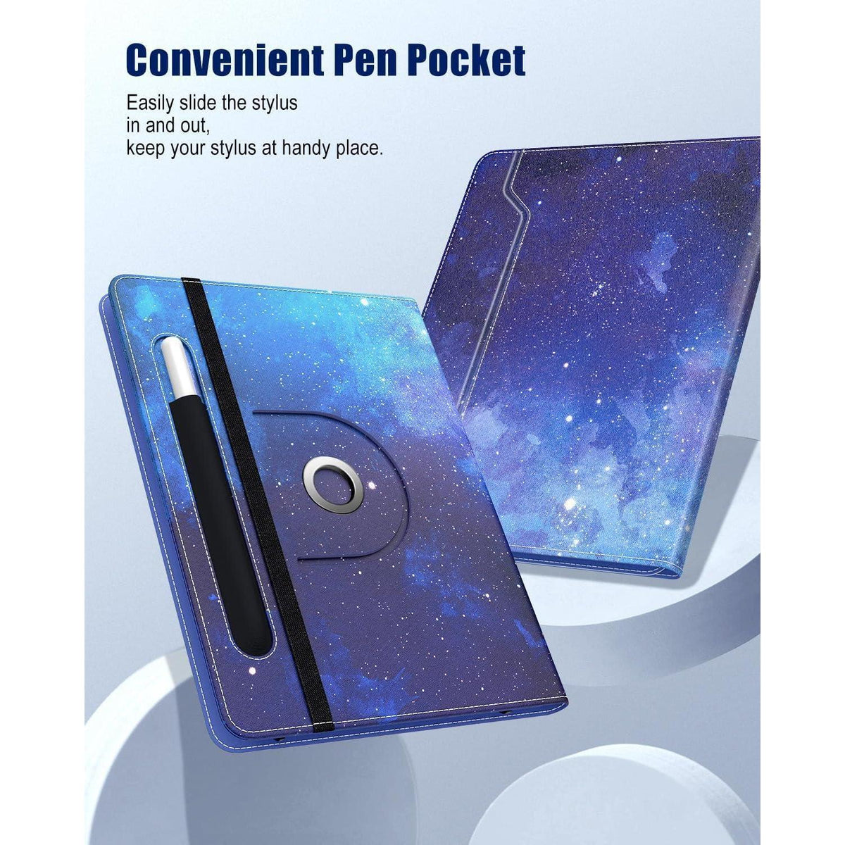 Universelle Tablet-Hülle 9-11 Zoll mit 360° Ständer & Stifttasche, Blau Sterne