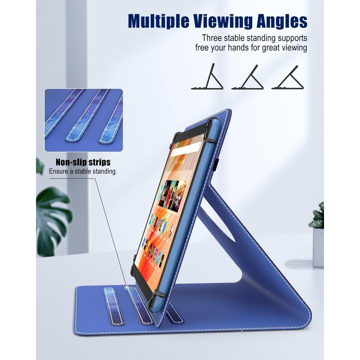 Universelle Tablet-Hülle 9-11 Zoll mit 360° Ständer & Stifttasche, Blau Sterne