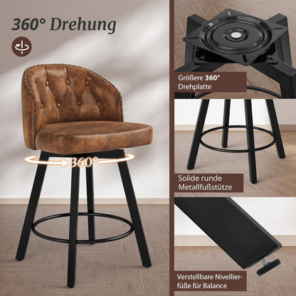 Drehbarer Barhocker Set Braun – Komfortabler Barstuhl mit Lehne