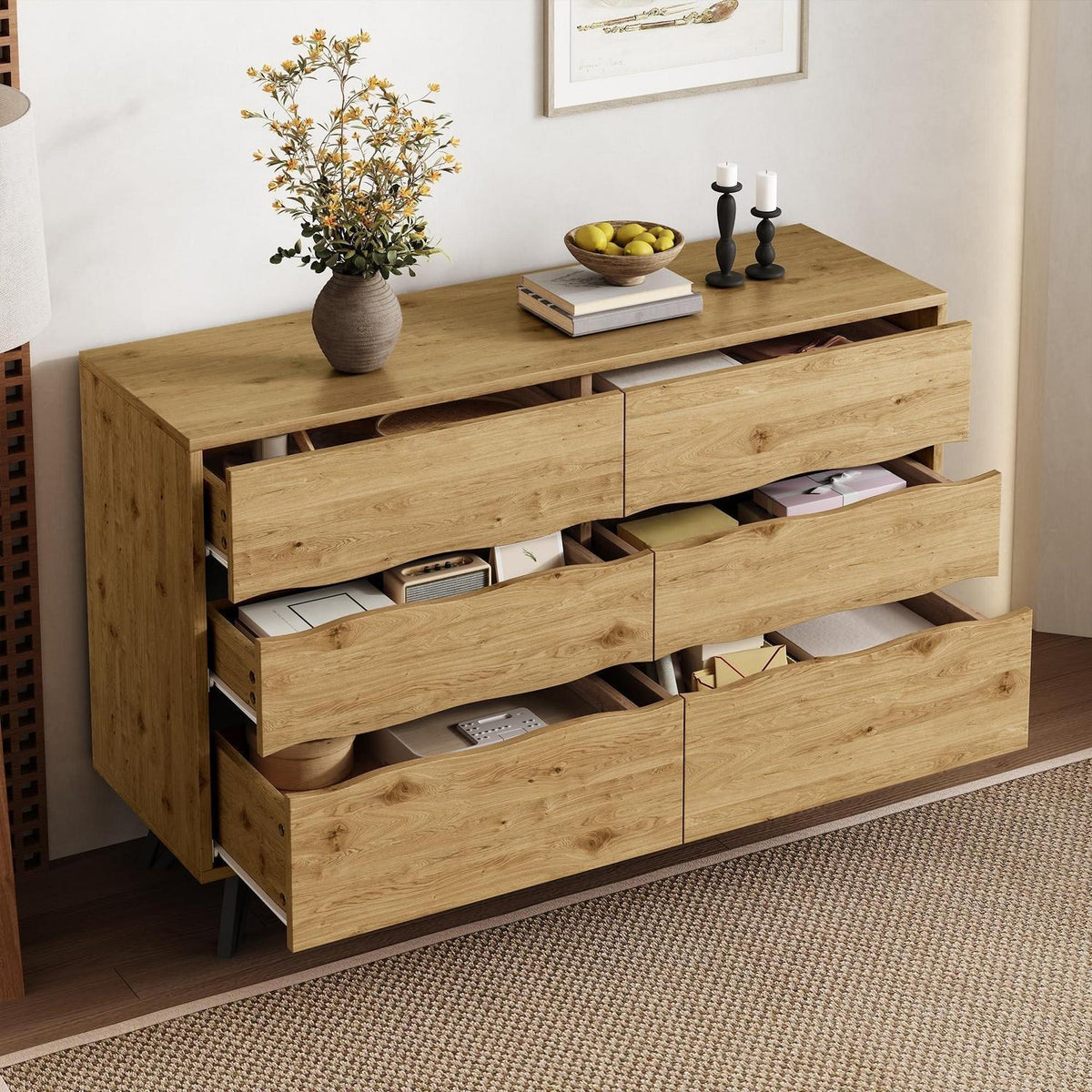 Kommode 6 Schubladen, 120cm, Modernes Sideboard mit Metallfüßen