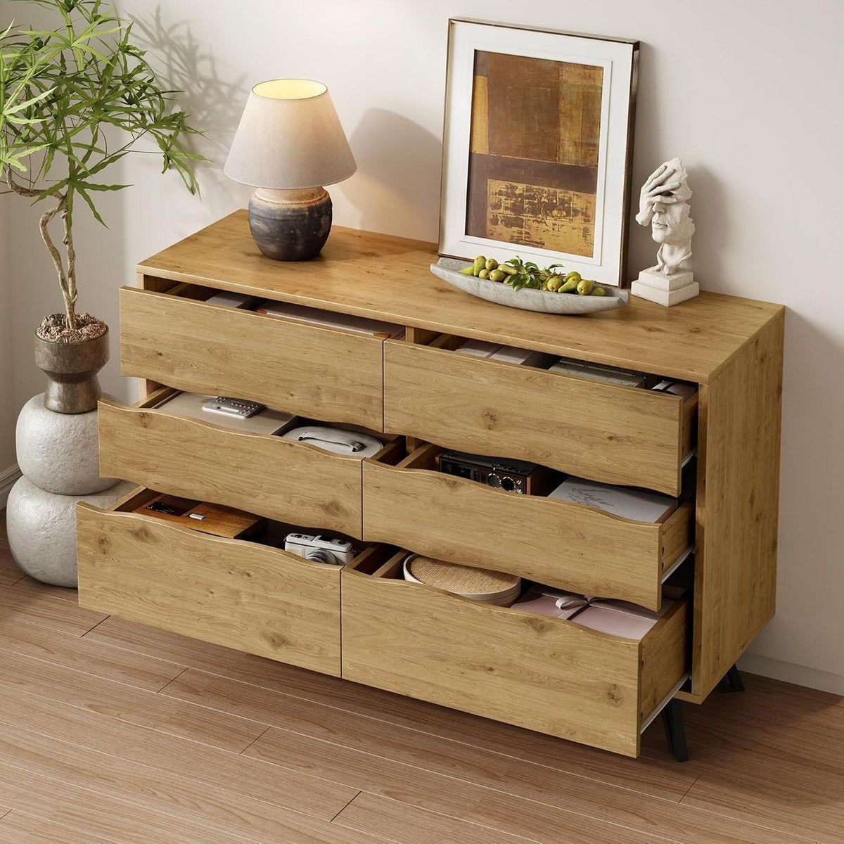 Kommode 6 Schubladen, 120cm, Modernes Sideboard mit Metallfüßen