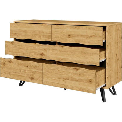 Kommode 6 Schubladen, 120cm, Modernes Sideboard mit Metallfüßen