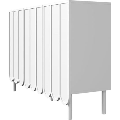 Weißes Sideboard mit Wellentüren & Verstellregalen (120x35x80)