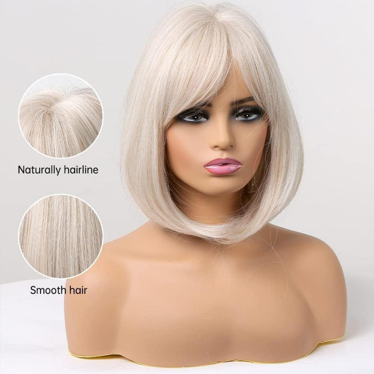 Bob Perücke mit Pony, Beige – Synthetische Damen Perücke