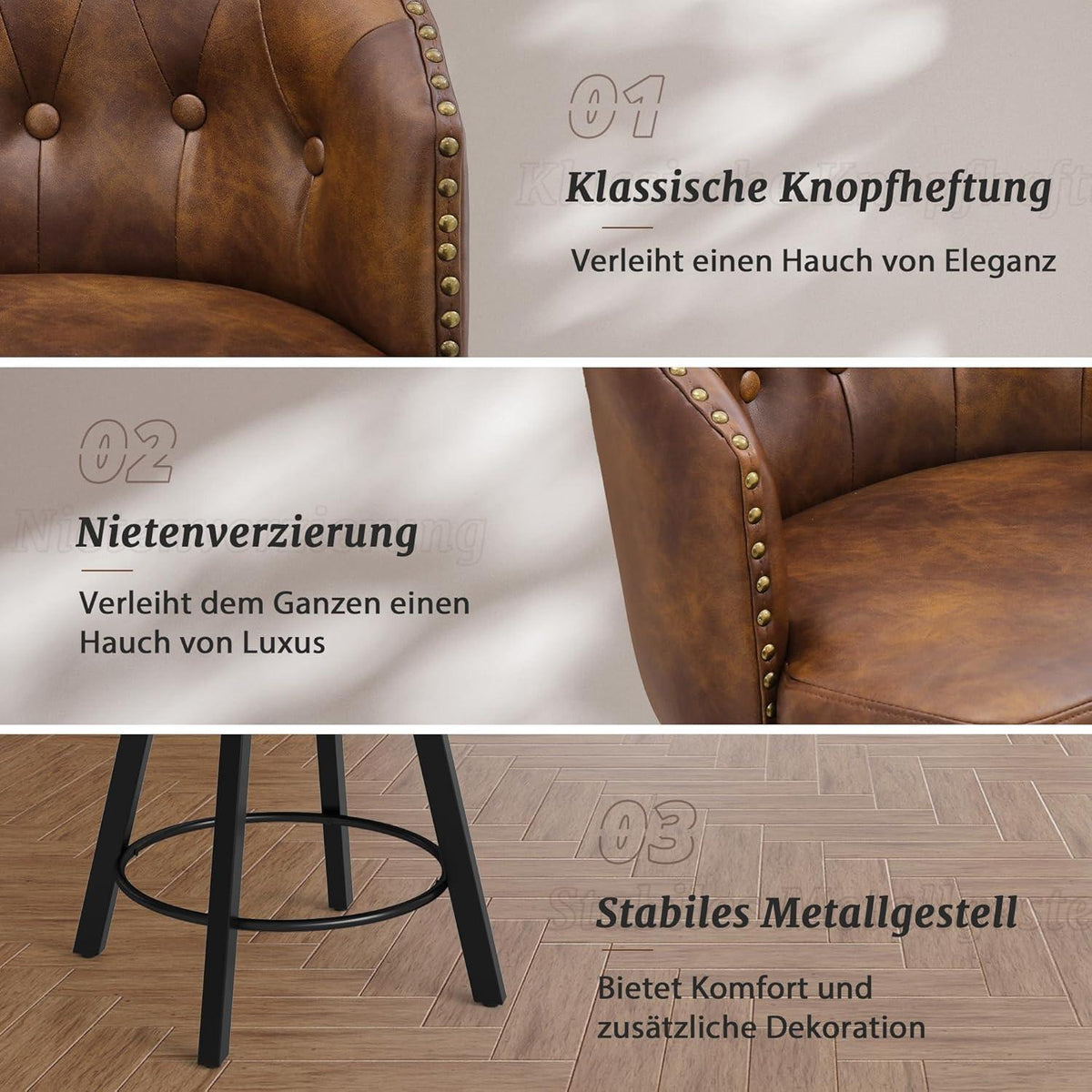 Drehbarer Barhocker Set Braun – 4er Pack mit Lehne