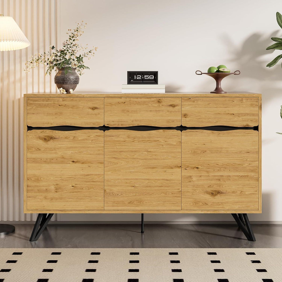 Modernes Sideboard mit 3 Türen | Holzoptik & Metallbeine