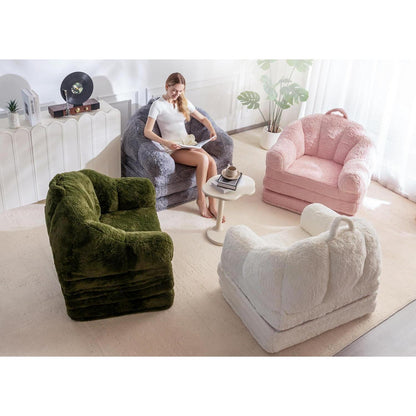 Klappsofa mit Kunstfell – Bequemer Sitzsack & Schlafsessel Grau