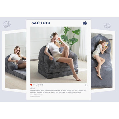 Klappsofa mit Kunstfell – Bequemer Sitzsack & Schlafsessel Grau