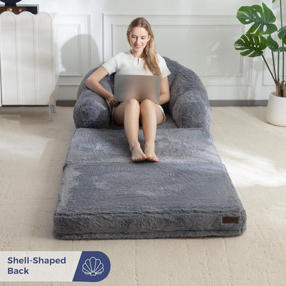Klappsofa mit Kunstfell – Bequemer Sitzsack & Schlafsessel Grau